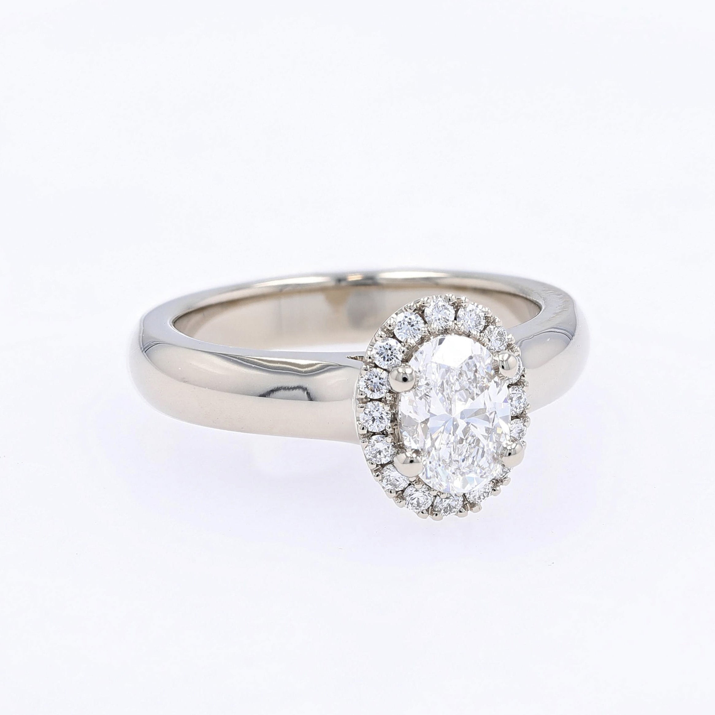 custom oval diamond halo engagement ring