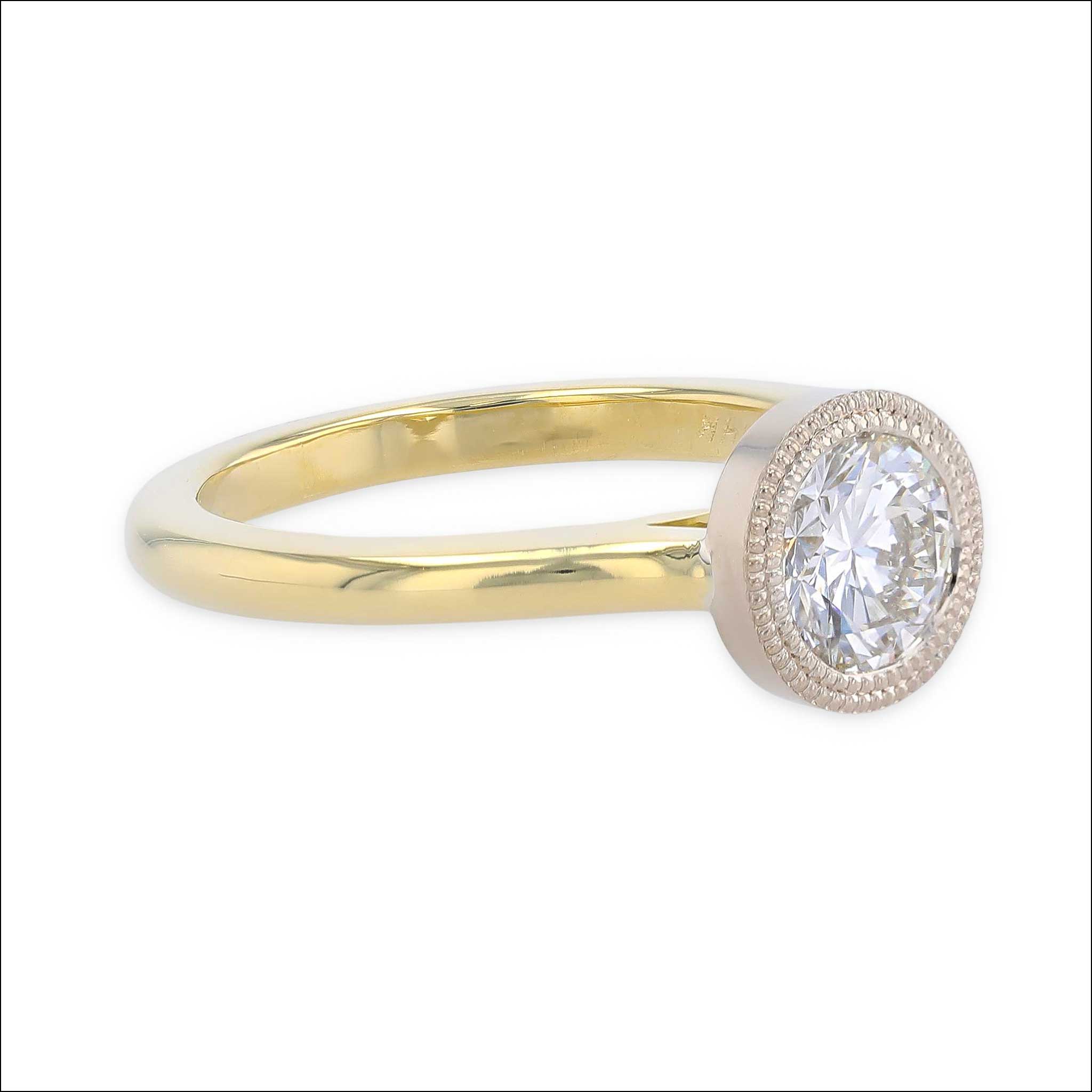 Double Milgrain Floating Bezel Engagement Ring 14KW 18KY side, handcrafted engagement rings, Durham, NC | Jewelsmith