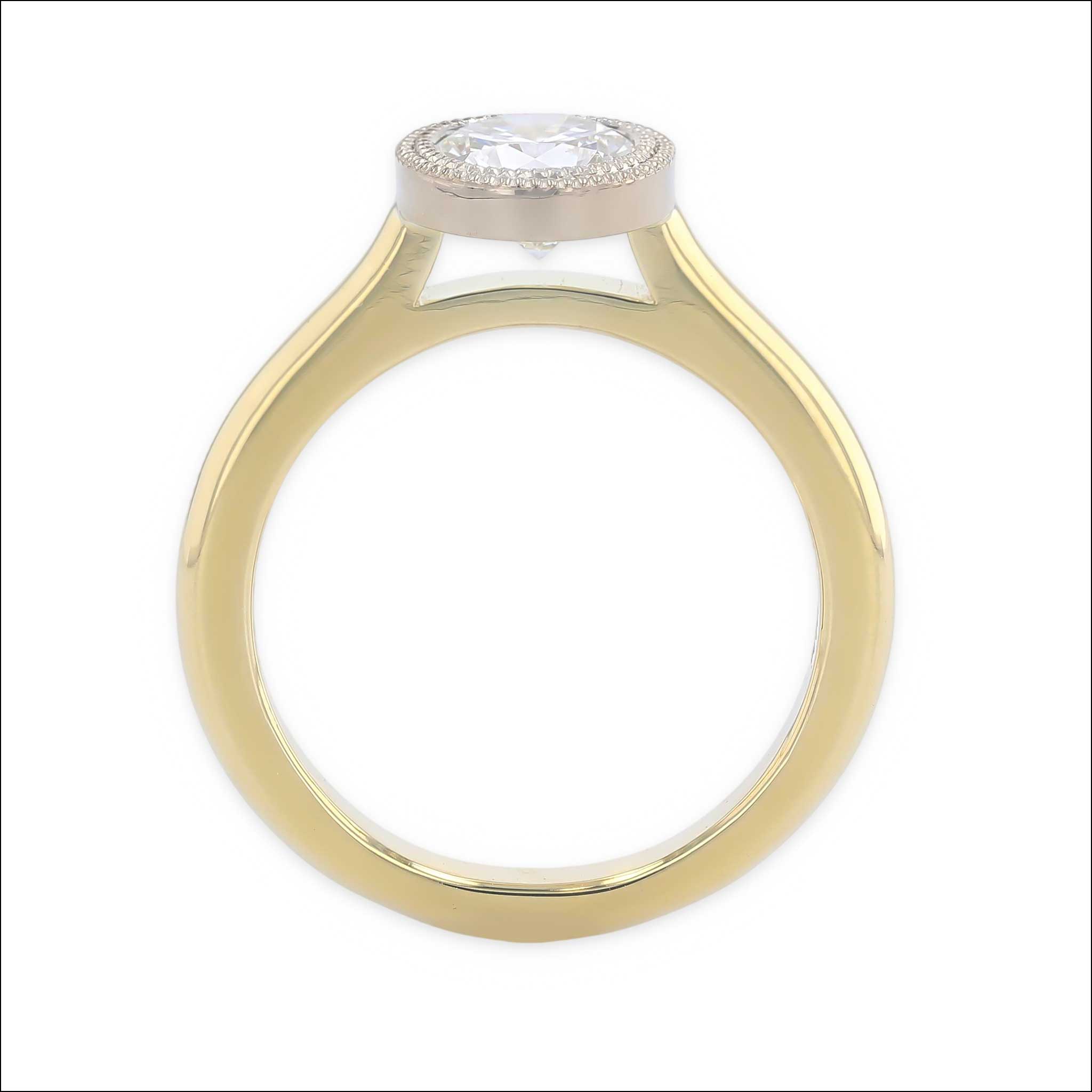 Double Milgrain Floating Bezel Engagement Ring 14KW 18KY side, handcrafted engagement rings, Durham, NC | Jewelsmith