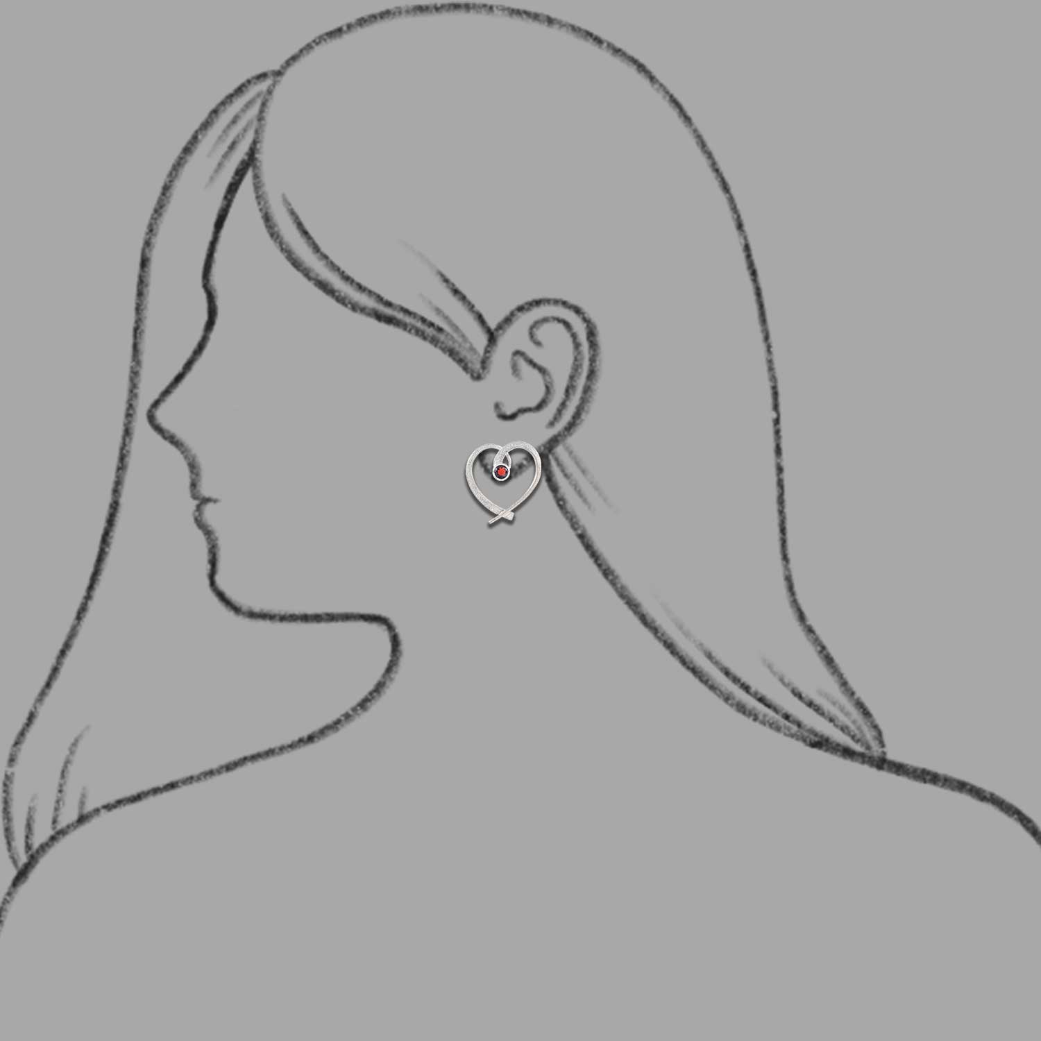 Garnet Forged Heart Earrings 14KW on drawing of person