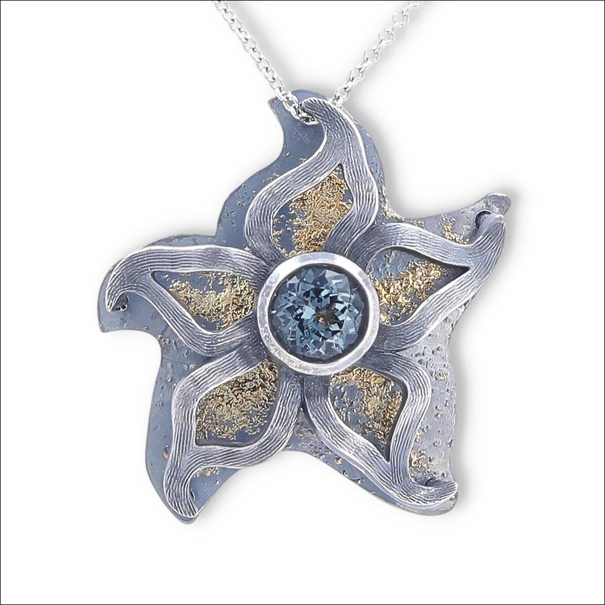 Gray Spinel Flower Pendant 22KY Sterling Silver front