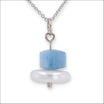 Aquamarine Bead Coin Pearl Pendant 14KW front