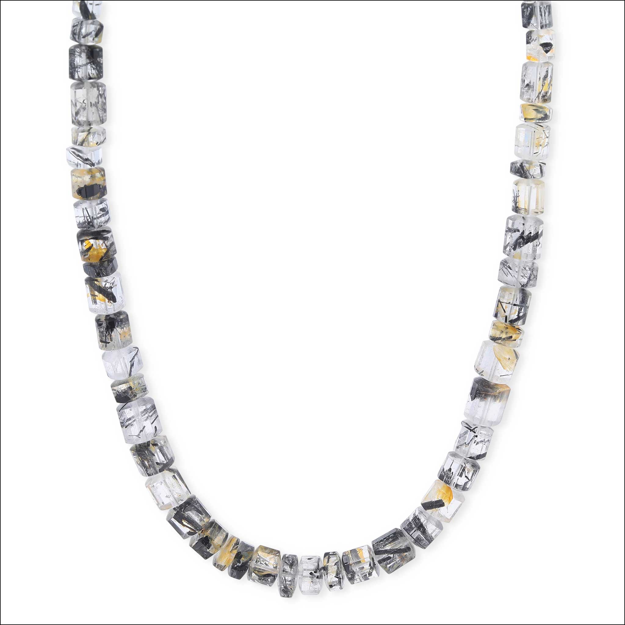 Toumalated Iron Quartz Bead Strand Necklace 18KY 19"