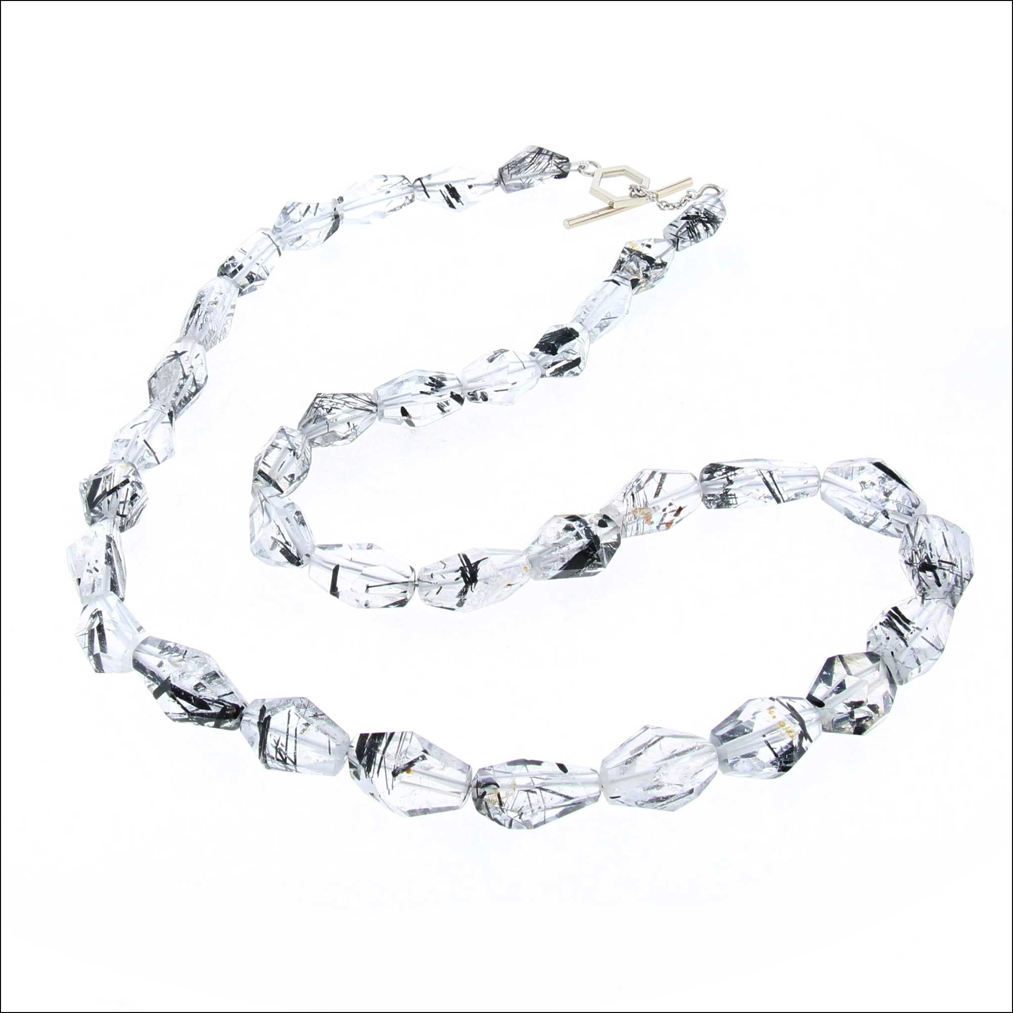 Tourmalated Quartz Bead Strand Necklace 14KW 19" whole