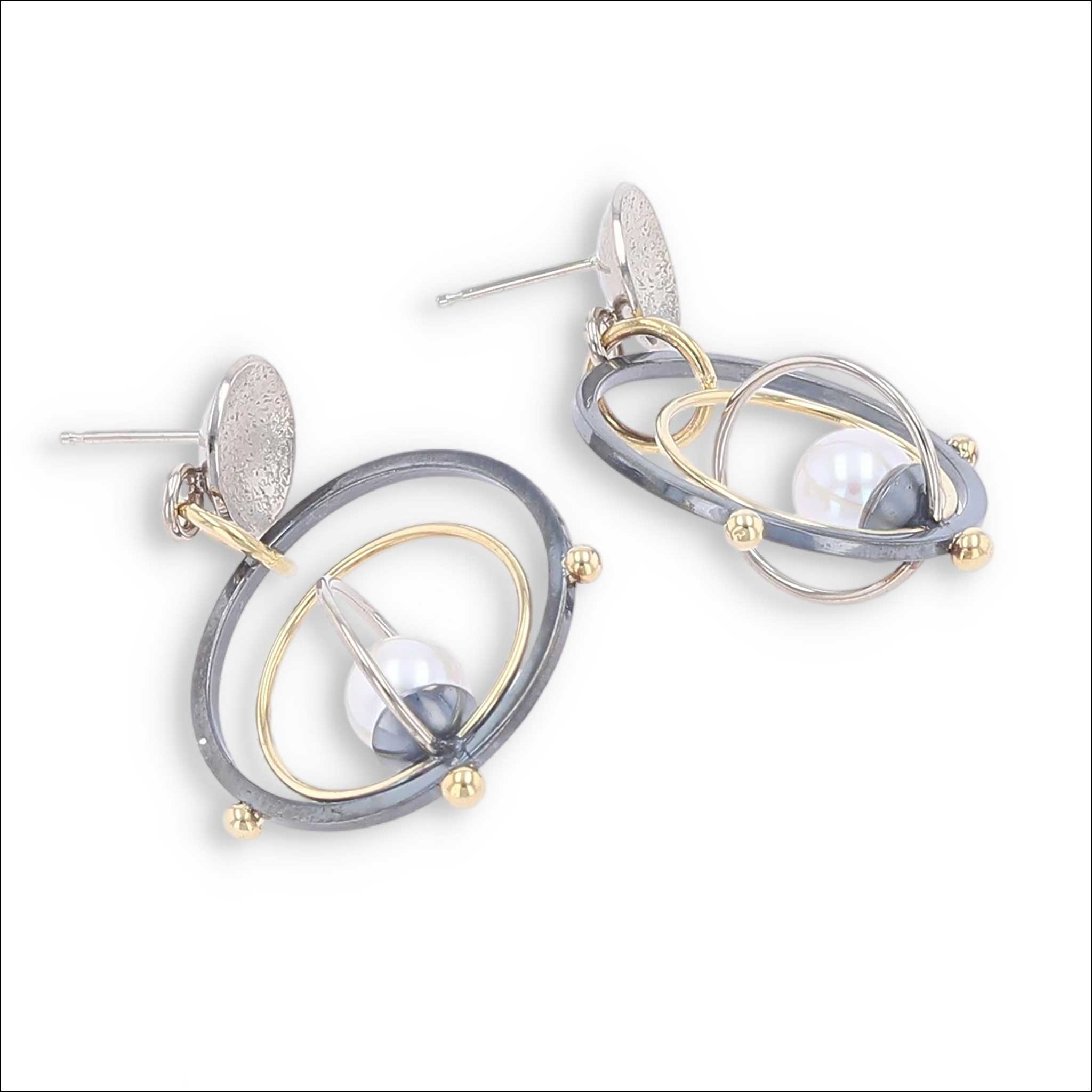 Akoya Pearl "Orbit" Earrings 18KY 14KW Sterling Silver side