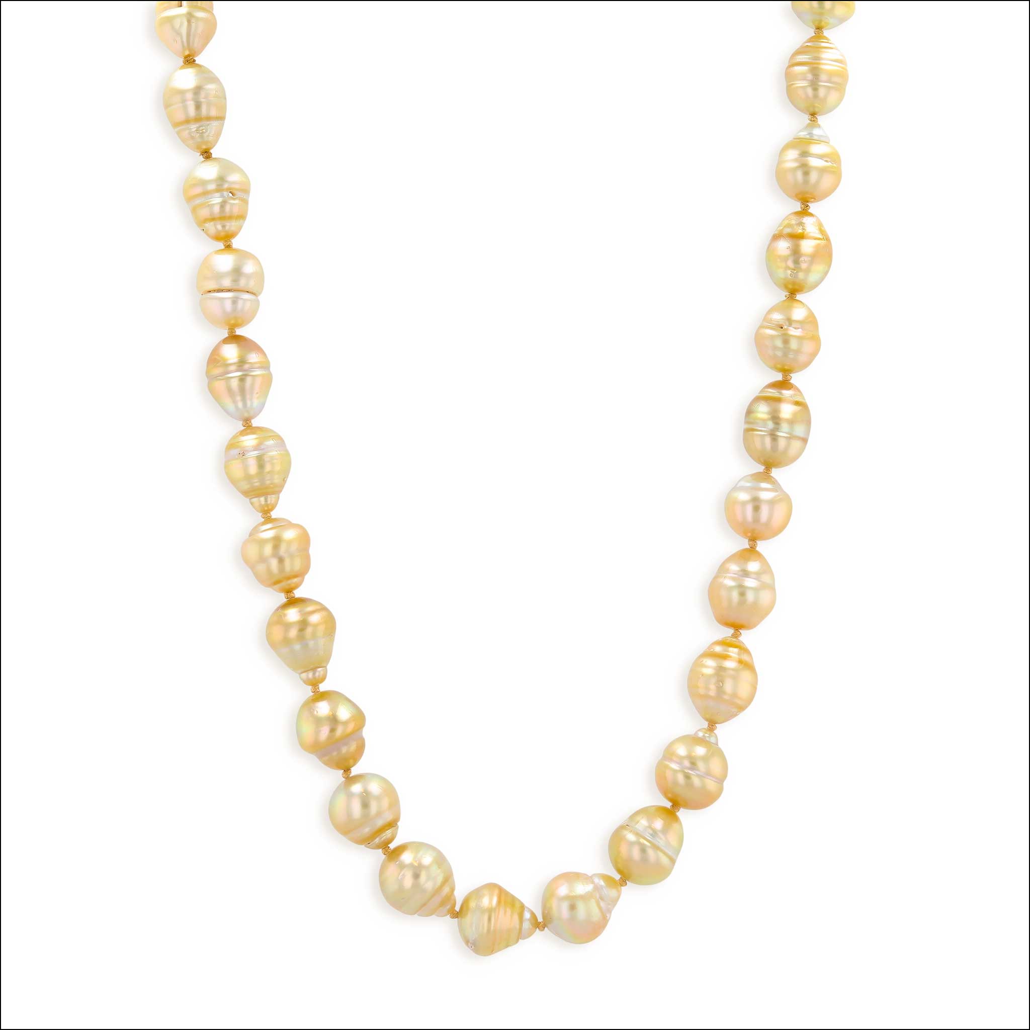 Golden South Sea Drop Pearl Strand Necklace 20" with Parts Clasp 18KY detail handcrafted pearl necklaces | Jewelsmith Durham, NC