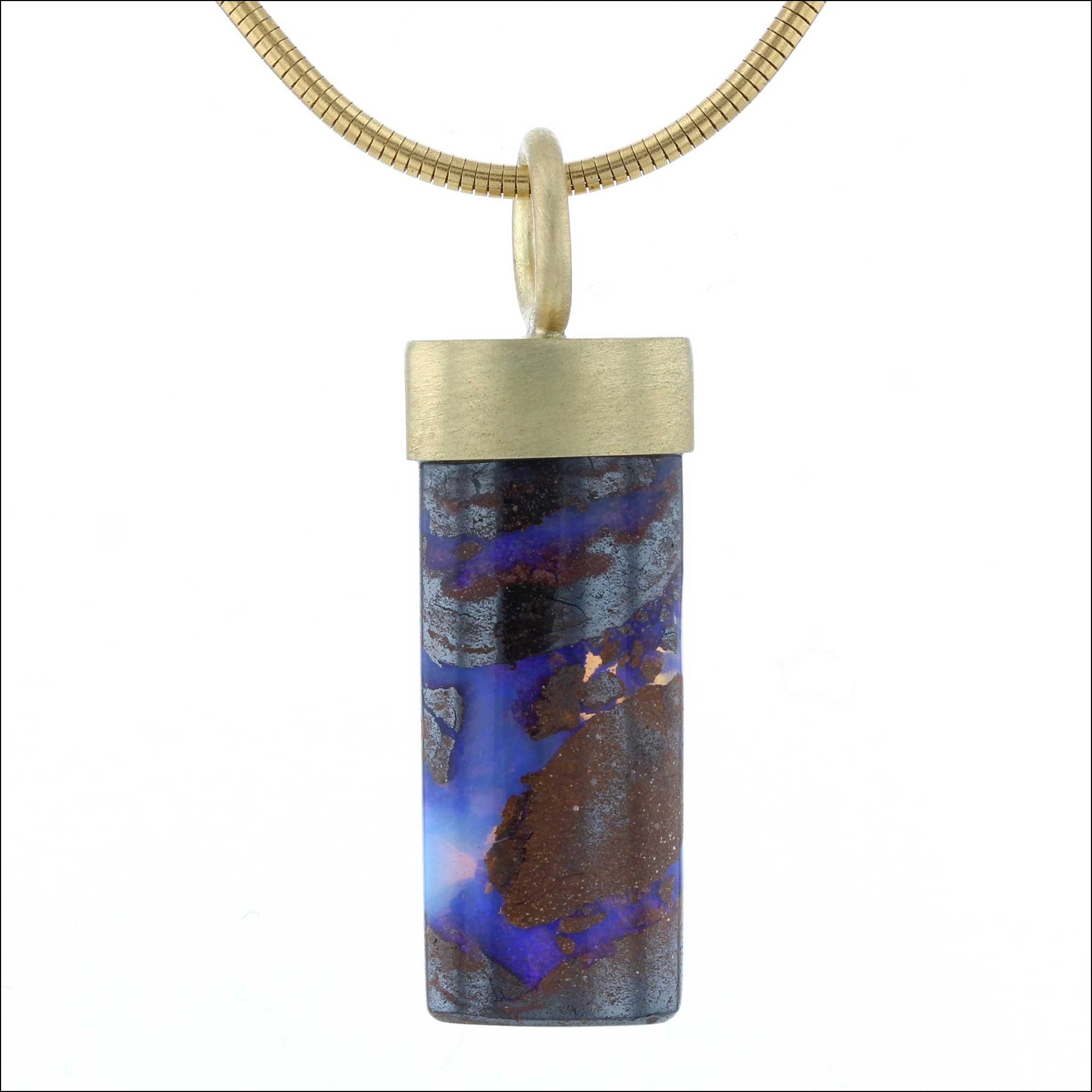 Cylindrical Boulder Opal Pendant 18KY front