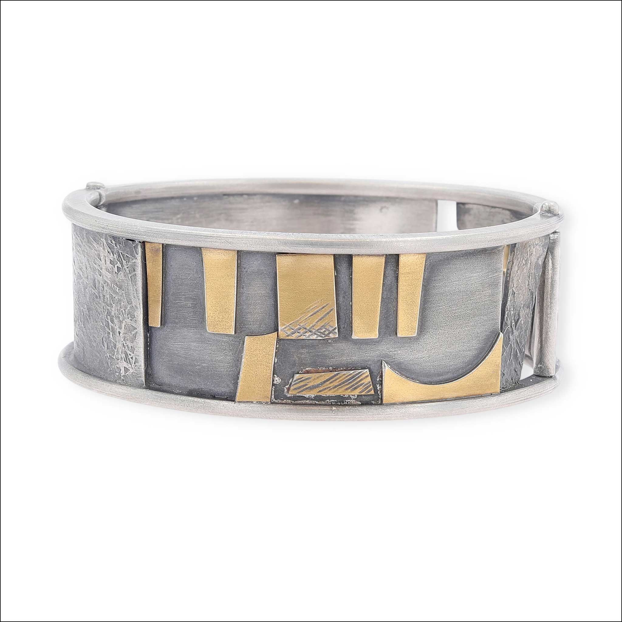 Wide Hinged Bangle Bracelet 22KY/Sterling Silver Bi-Metal Sterling Silver top