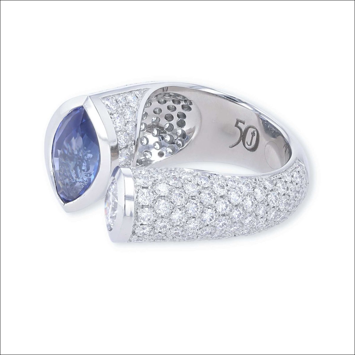 50th Anniversary Marquise Sapphire and Diamond Kissing Ring Platinum - Jewelsmith - Durham NC - Handcrafted - Rings