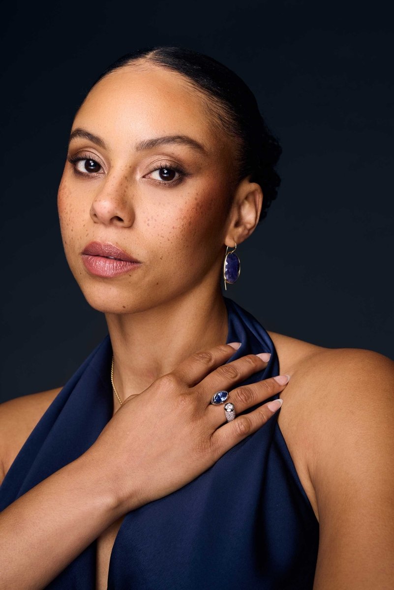 50th Anniversary Marquise Sapphire and Diamond Kissing Ring Platinum - Jewelsmith - Durham NC - Handcrafted - Rings