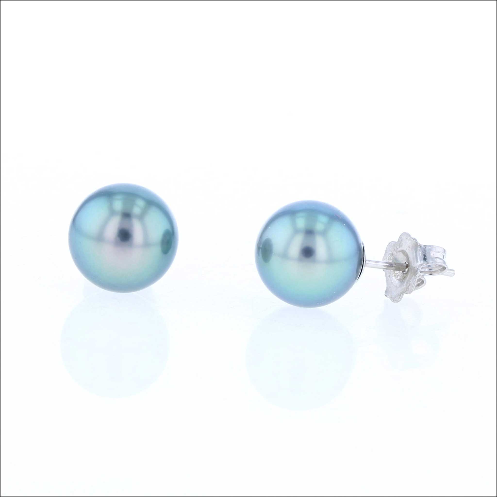 Gray Tahitian Pearl Stud Earrings 14KW (Consignment) - Jewelsmith - Durham NC - Handcrafted - Earrings