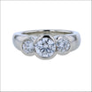 Three Stone Partial Bezel Diamond Ring 14KW (Consignment) Jewelsmith Durham, NC Handcrafted Rings