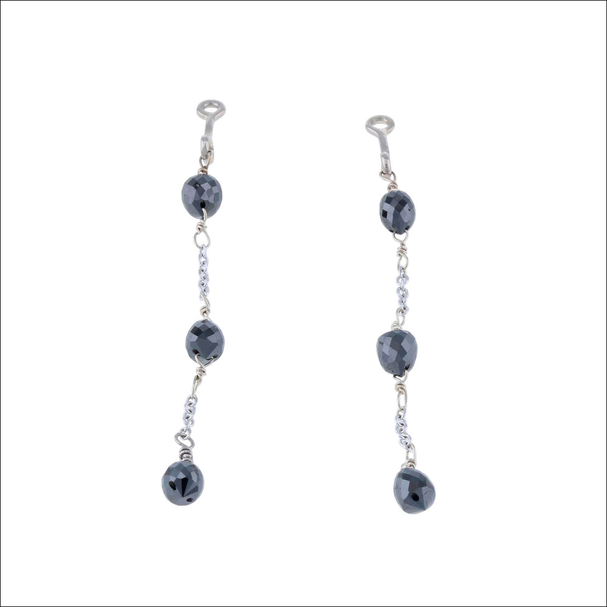 Black Diamond Briolette Earring Jackets 18KW (Consignment) handcrafted earring jackets, Jewelsmith Durham, NC