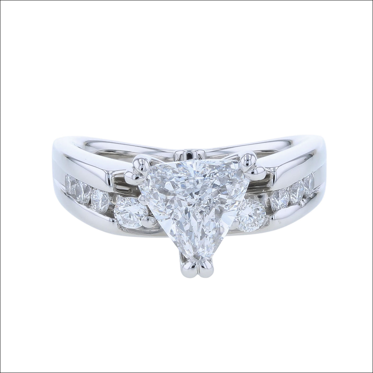 Trillion Diamond with Round Diamond Accents Ring Platinum (Consignment) top, handcrafted rings | Jewelsmith, Durham, NC
