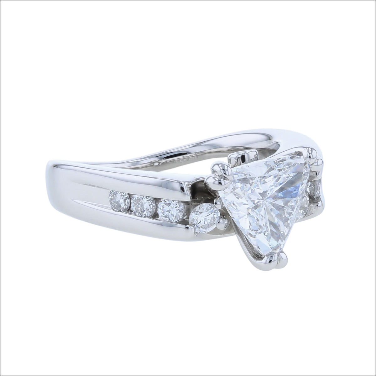 Trillion Diamond with Round Diamond Accents Ring Platinum (Consignment) side, handcrafted rings | Jewelsmith, Durham, NC