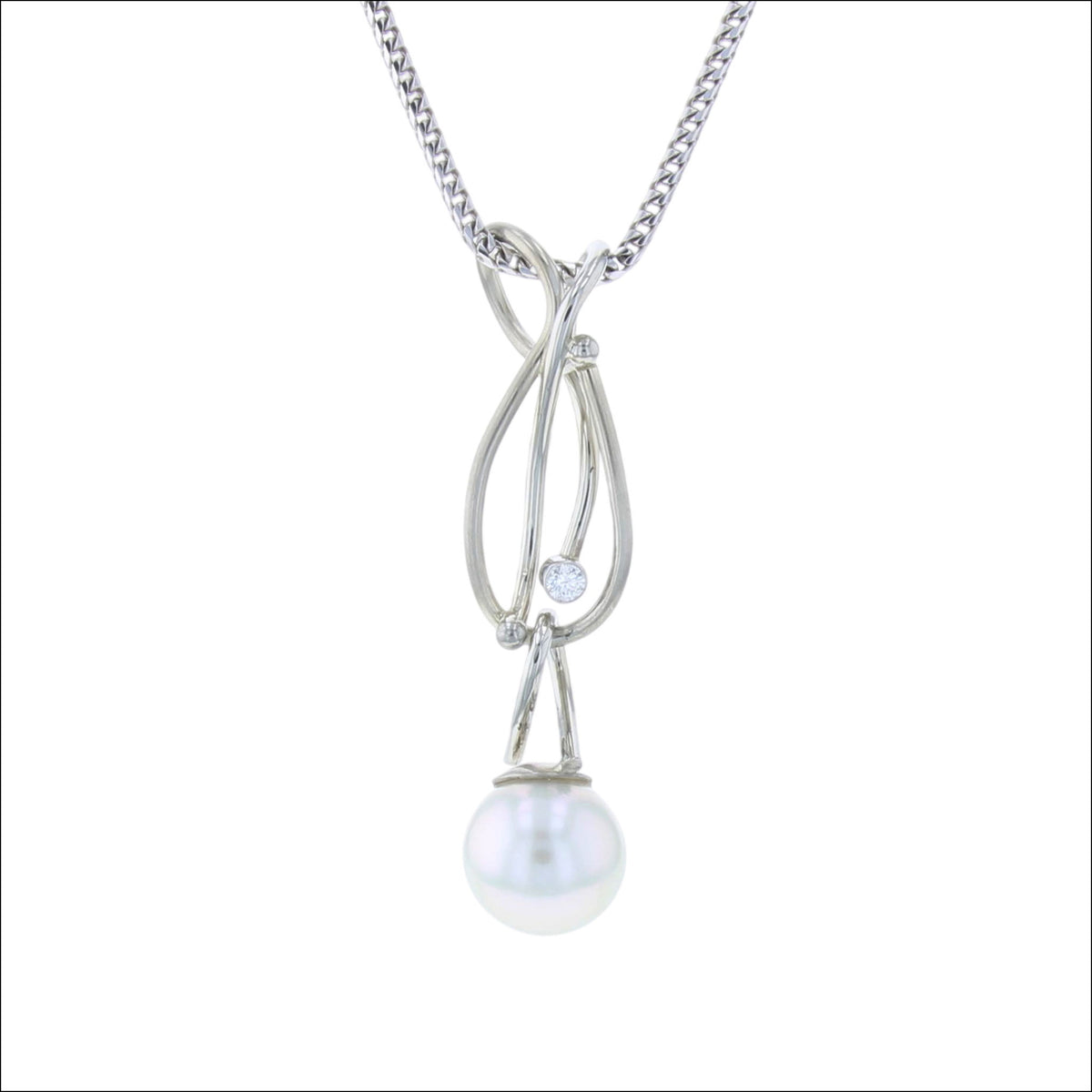 Diamond Pendant with Interchangeable Pearl Drops 18KW (Consignment) with white South Sea pearl, handcrafted pendants | Jewelsmith, Durham, NC