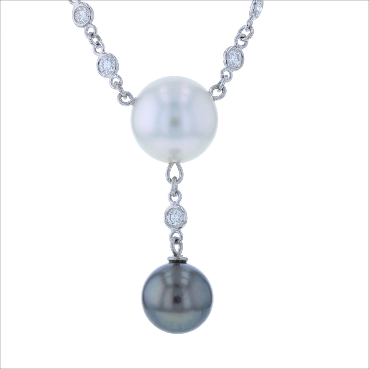 Diamond Link and Pearl Y-Necklace Platinum 18" (Consignment), handcrafted necklaces | Jewelsmith, Durham, NC