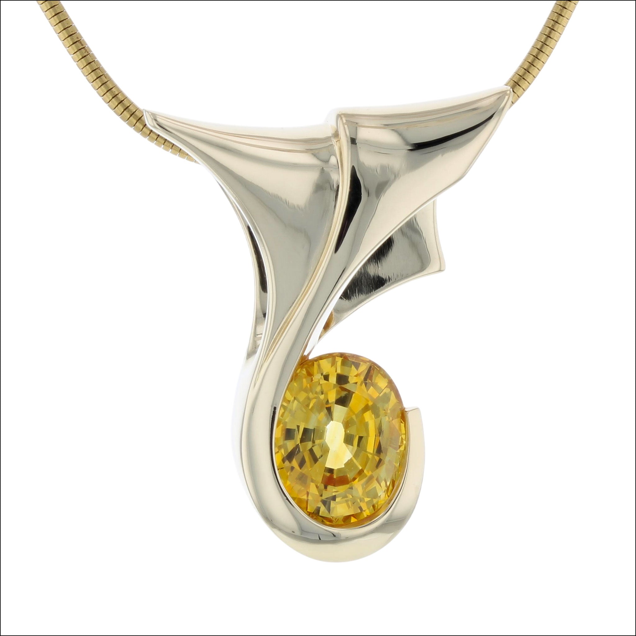 Oval Yellow Sapphire Slide Pendant 18KY (Consignment) front, handcrafted pendants | Jewelsmith, Durham, NC