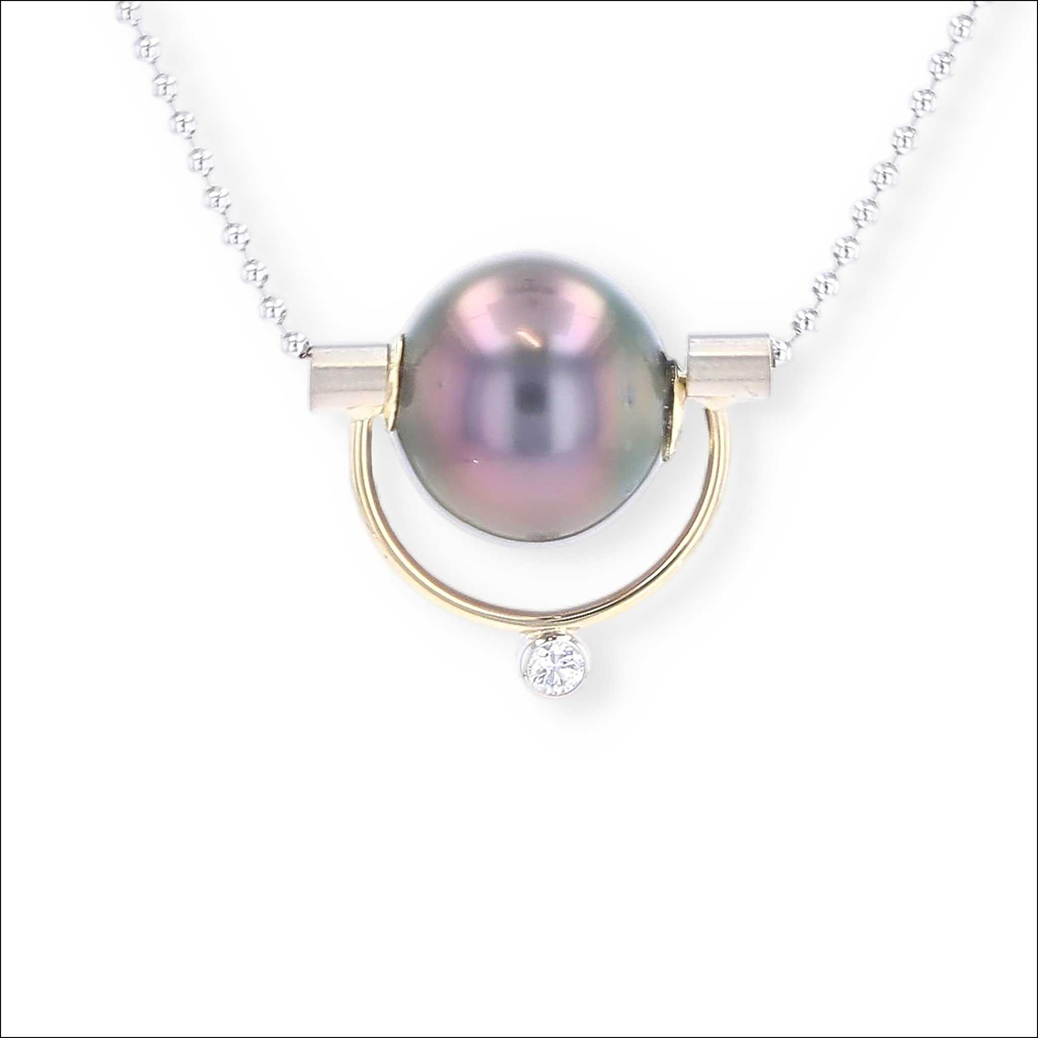 Tahitian Pearl Diamond Parts Necklace 18KY 14KW