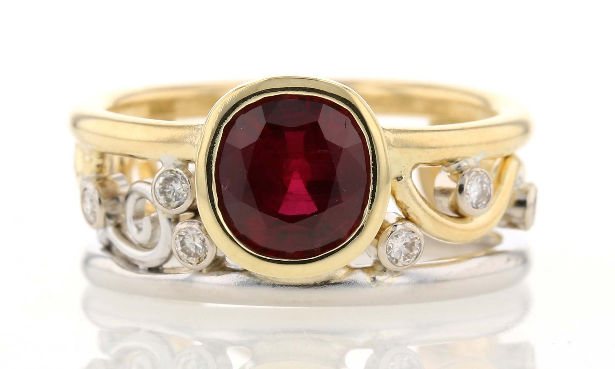 Ruby ring and diamond band after custom transformation