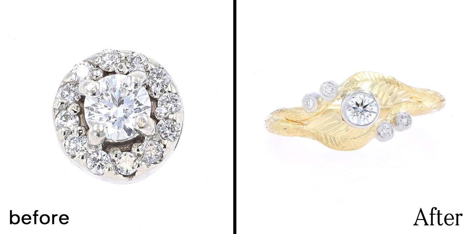 old jewelry before and new engagement ring after