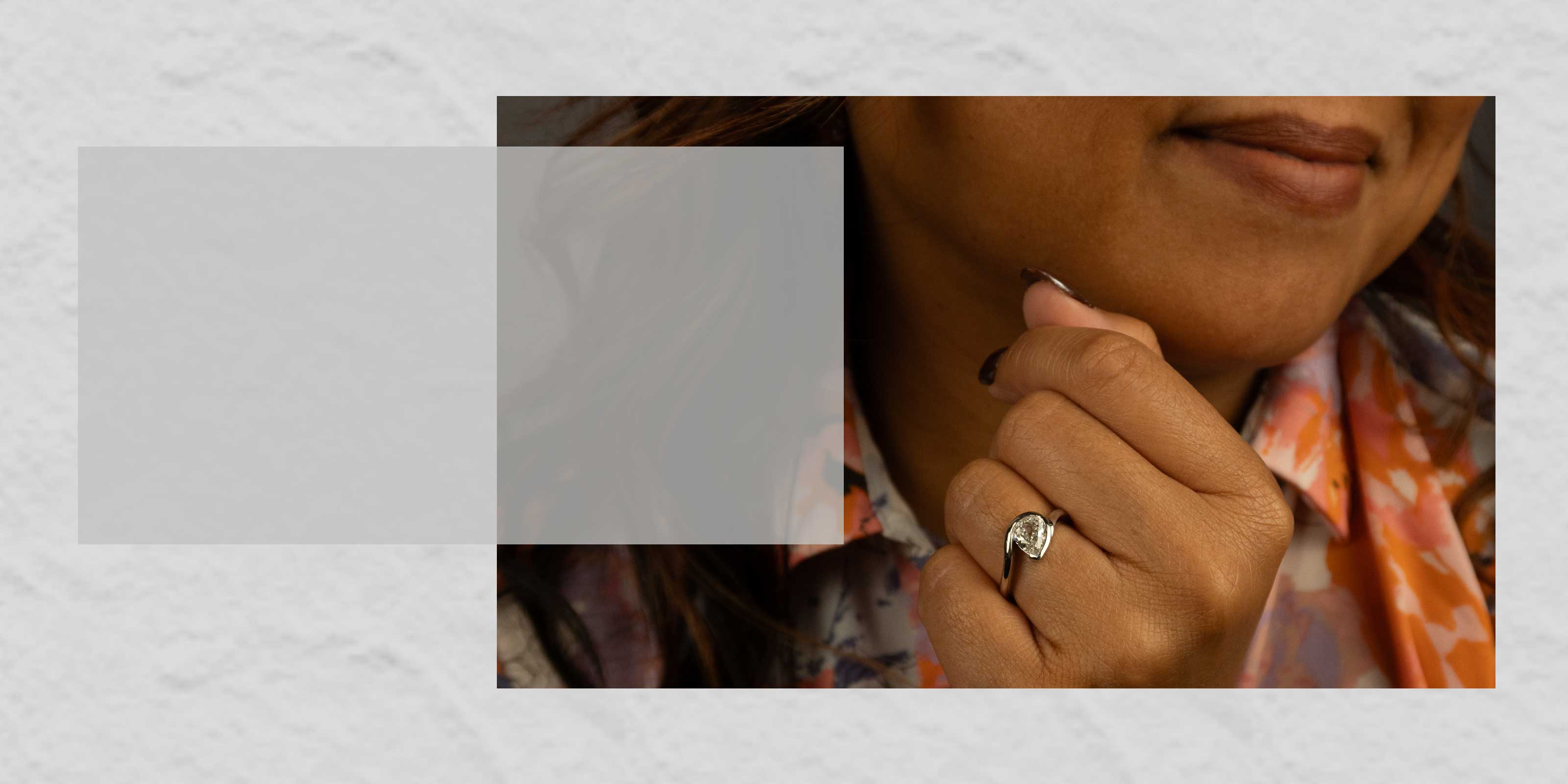 model wearing pear shaped diamond bypass engagement ring, Durham, NC