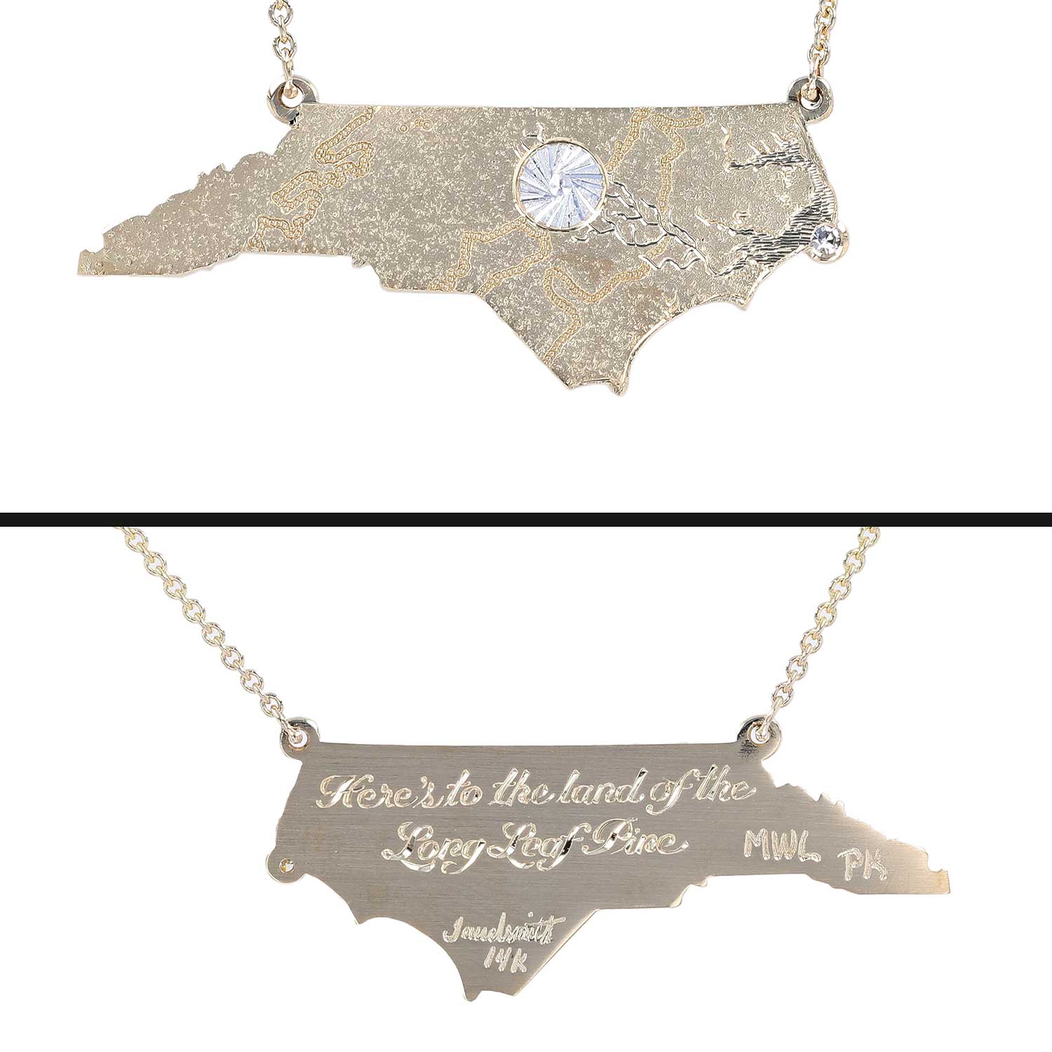 custom hand engraved north carolina pendant