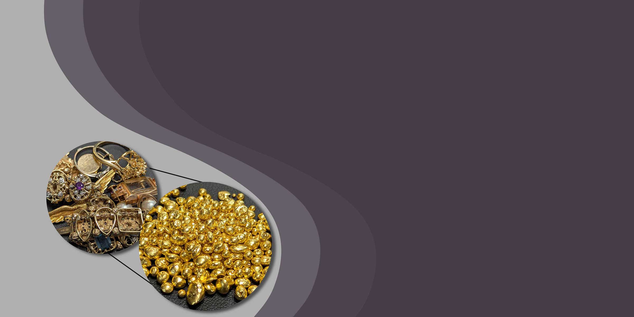 Old jewelry turned to pure 24K grain banner with purple background