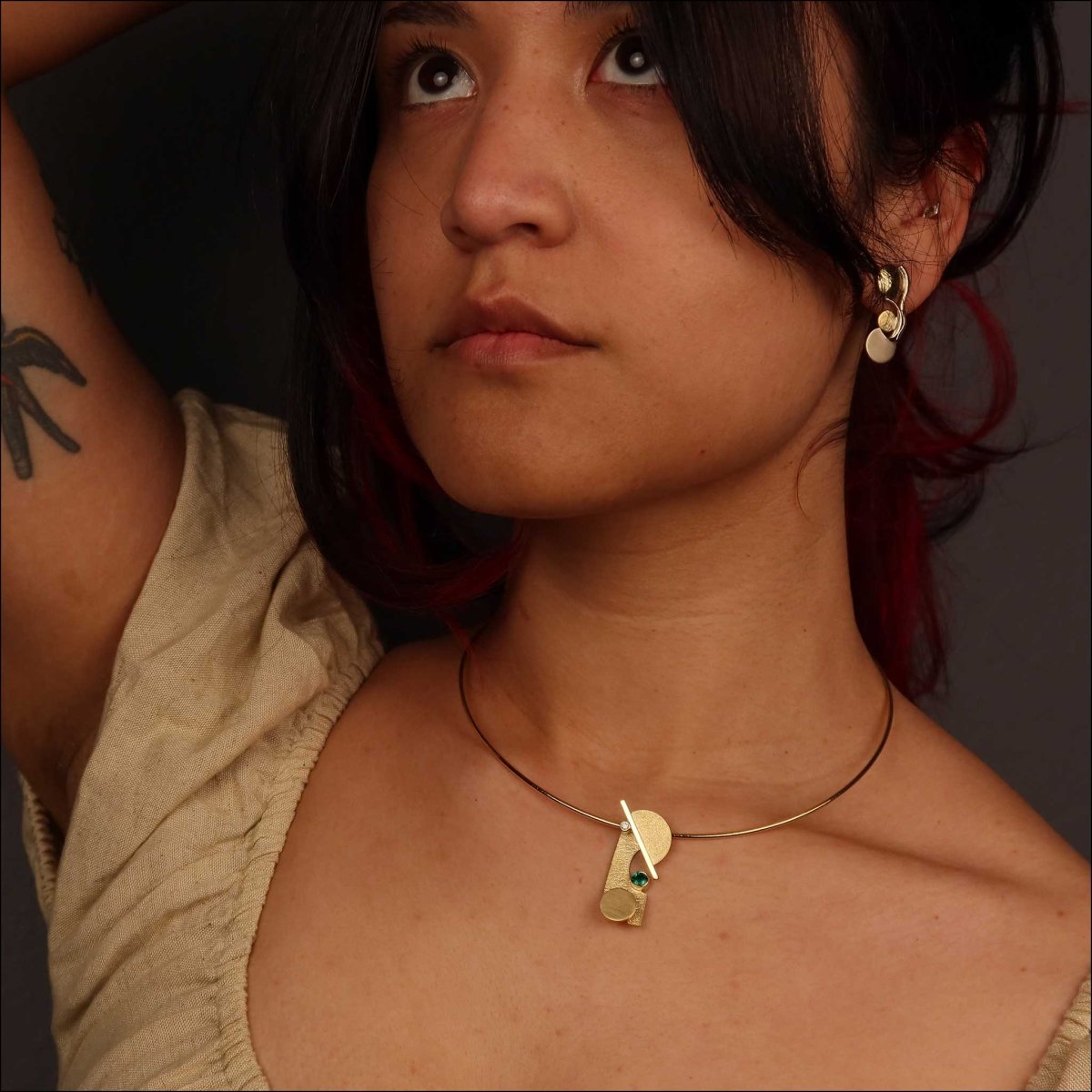 Abstract Disc and Squiggle Earrings 14KW 18KY - JewelsmithEarrings