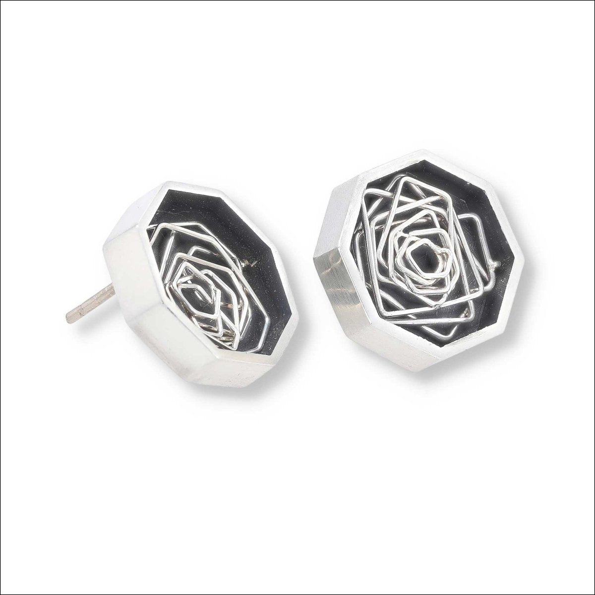 Abstract Wire Octagonal Squiggle Stud Earrings Sterling Silver - JewelsmithEarrings