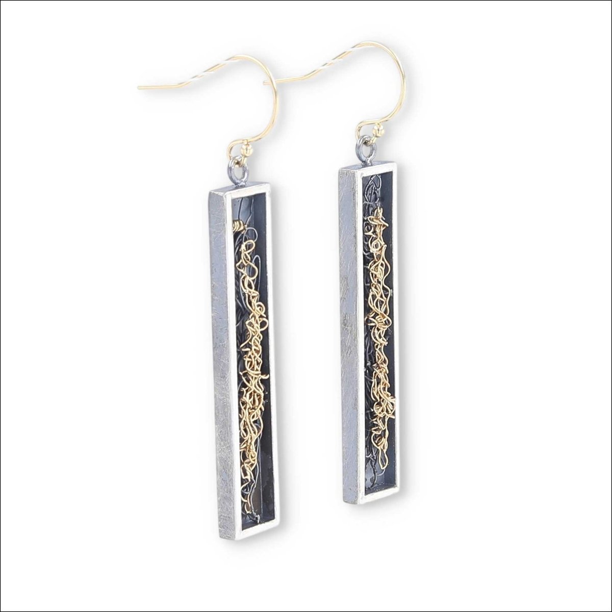 Abstract Wire Rectangular Scribble Dangle Earrings Sterling Silver 18KY - JewelsmithEarrings
