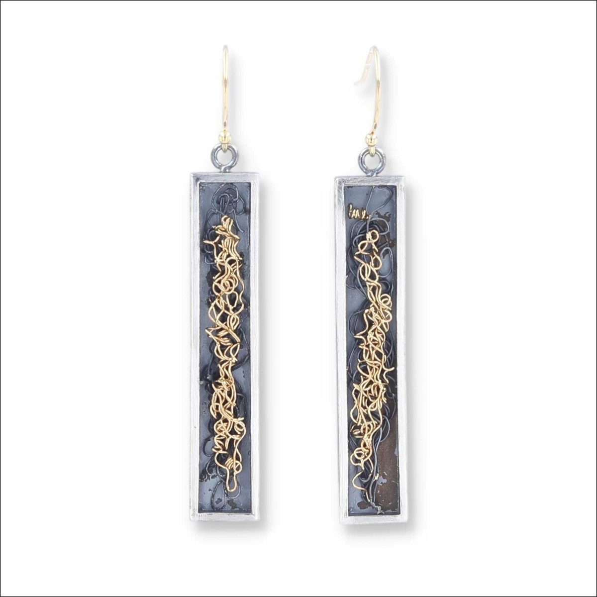 Abstract Wire Rectangular Scribble Dangle Earrings Sterling Silver 18KY - JewelsmithEarrings