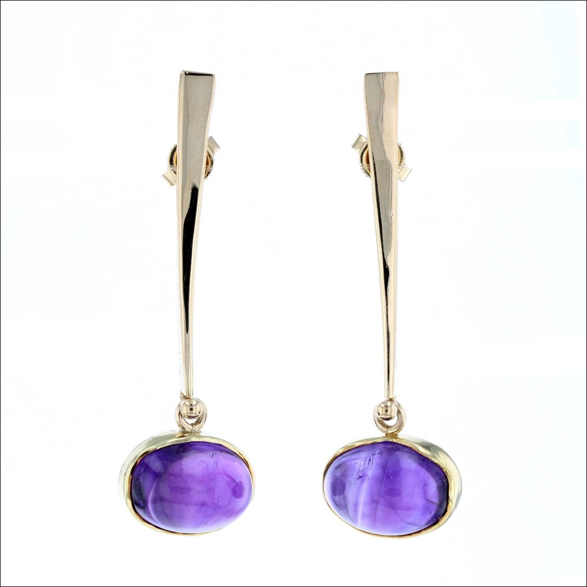 Amethyst Cabochon Forged Dangle Earrings 18KY (Consignment) - JewelsmithEarrings