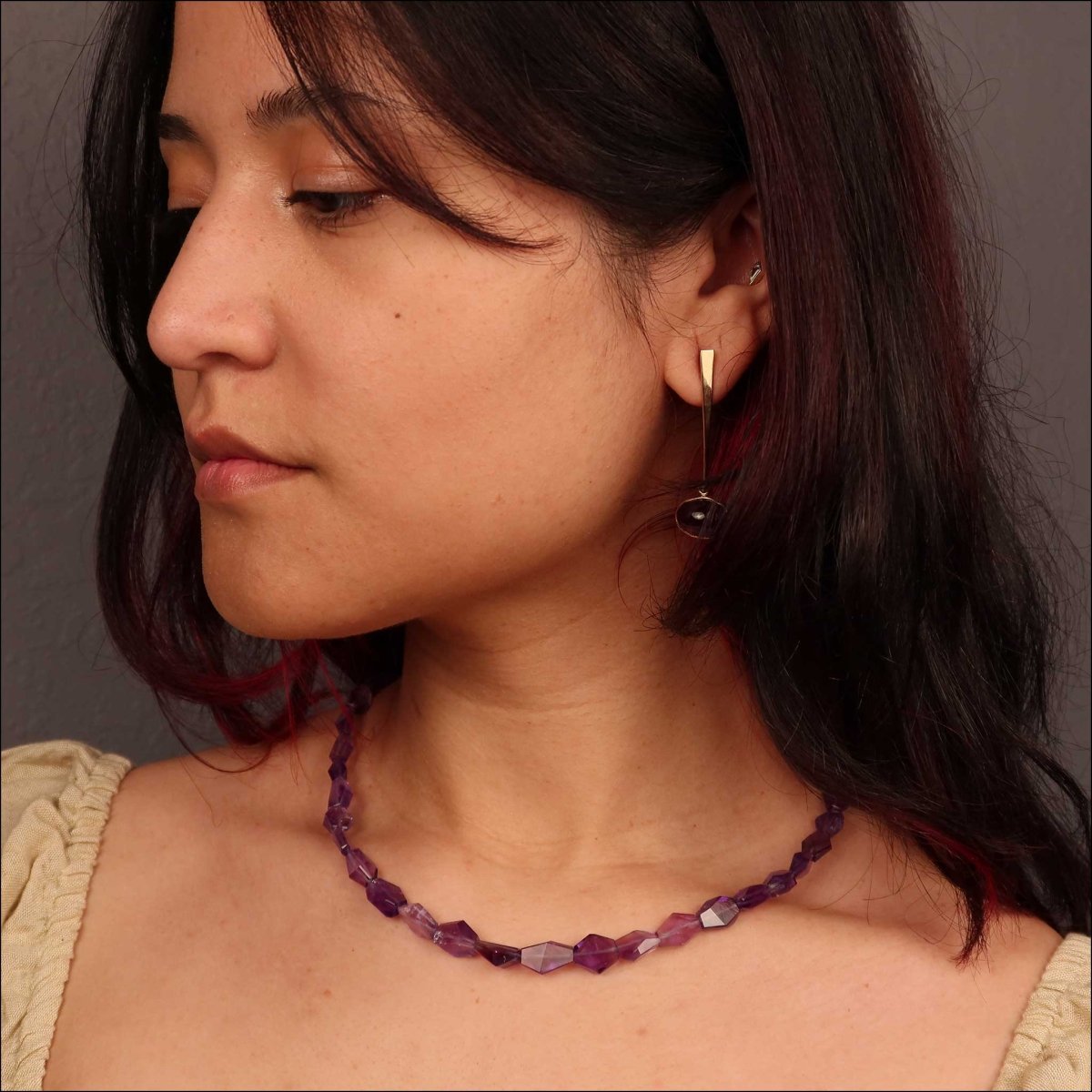 Amethyst Cabochon Forged Dangle Earrings 18KY (Consignment) - JewelsmithEarrings