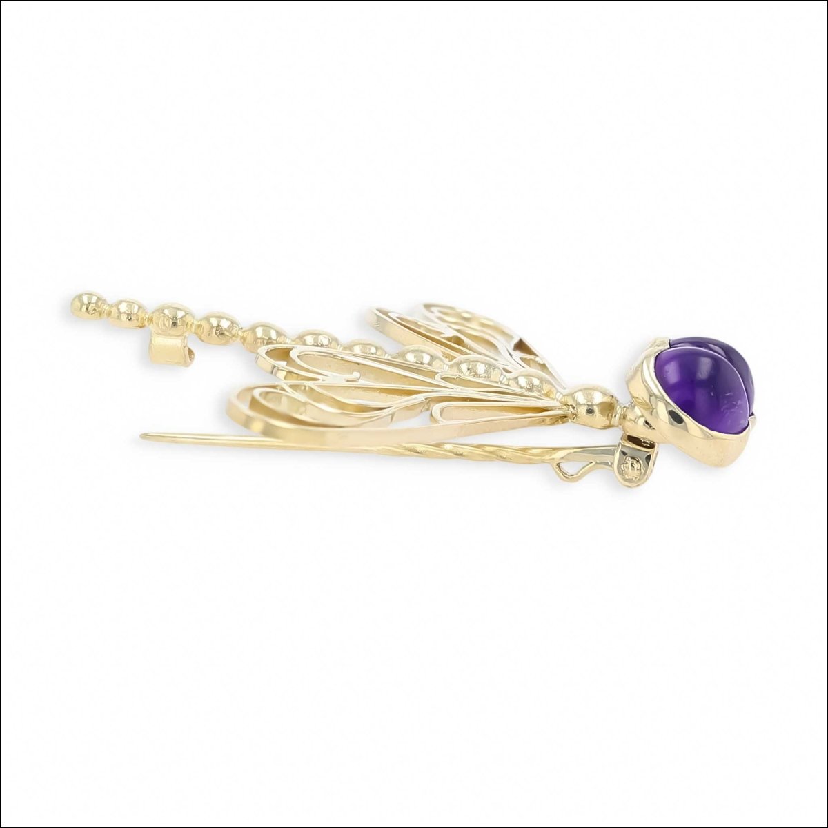 Amethyst Dragonfly Brooch 18KY - Jewelsmith - Durham NC - Handcrafted - Brooches