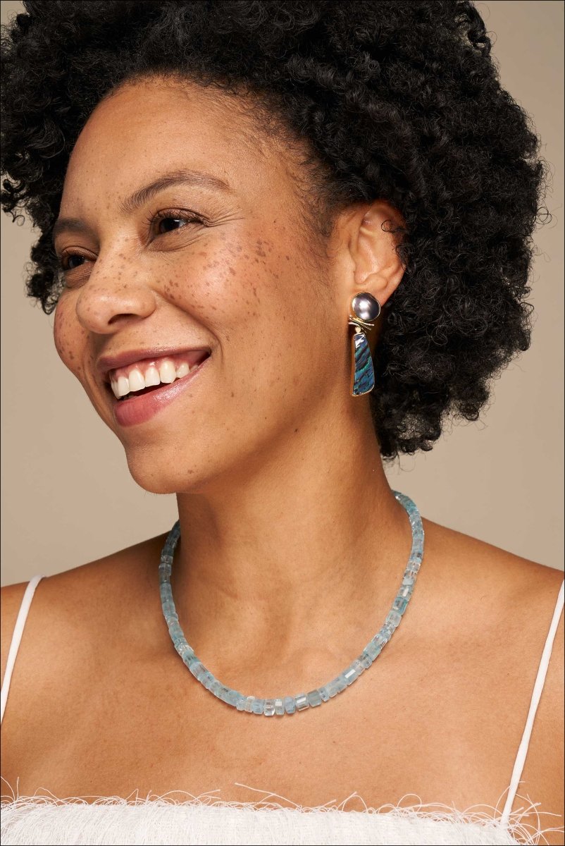 Aquamarine Bead Strand Necklace 14KW 19" - JewelsmithNecklaces