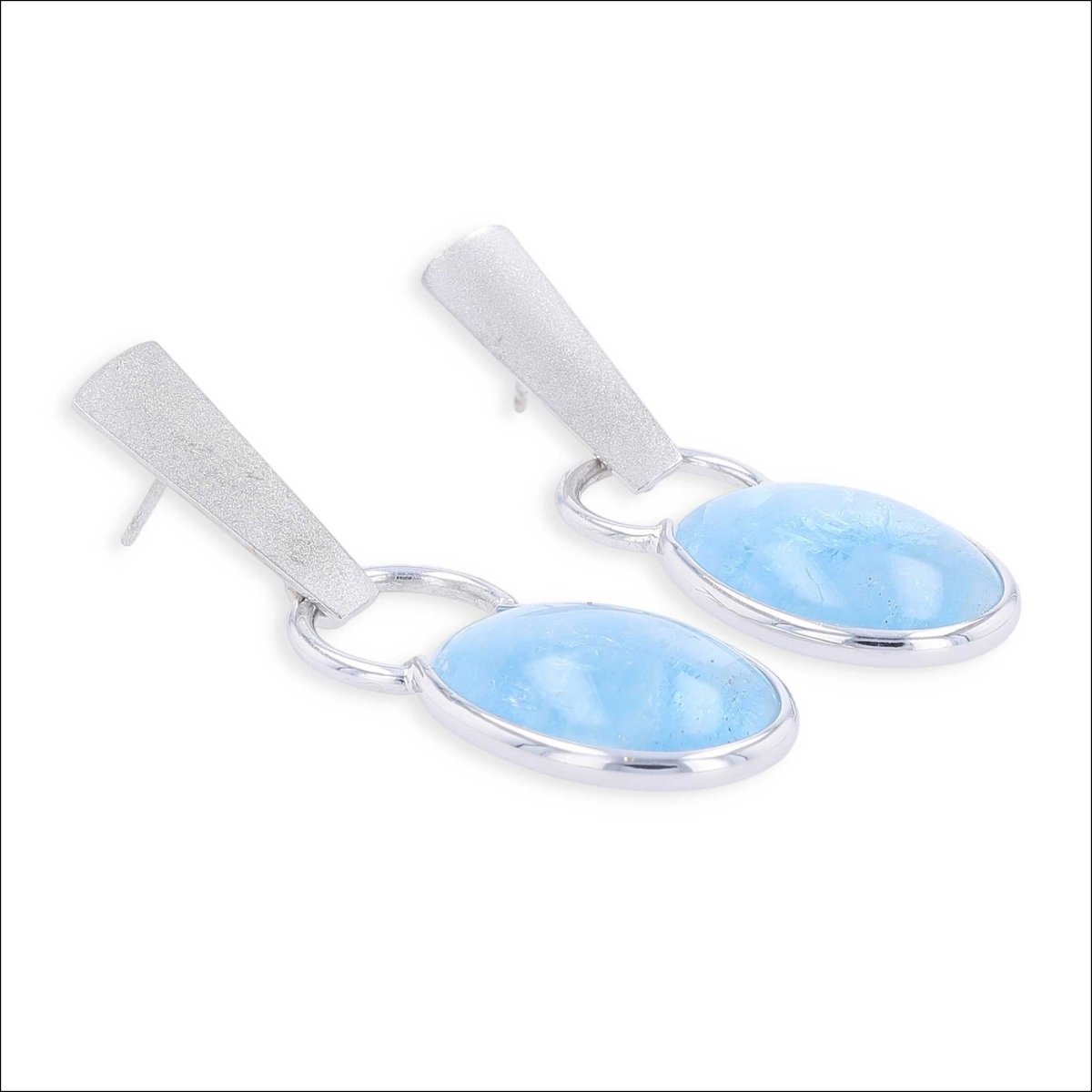 Aquamarine Cab Drop Earrings 14KW - JewelsmithEarrings