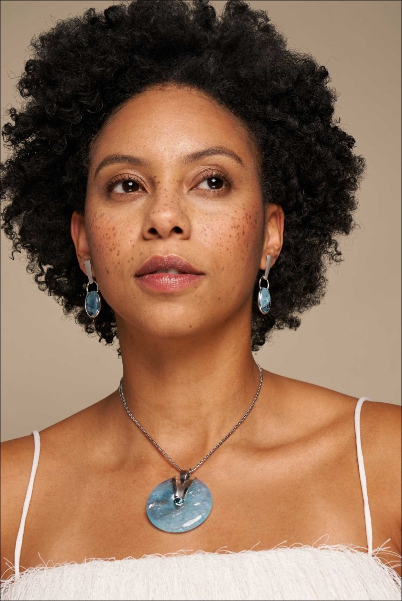 Aquamarine Cab Drop Earrings 14KW - JewelsmithEarrings