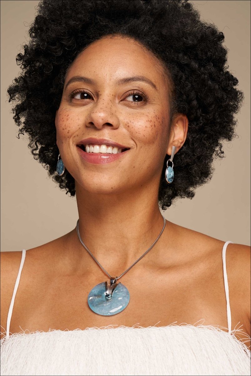 Aquamarine Cab Drop Earrings 14KW - JewelsmithEarrings