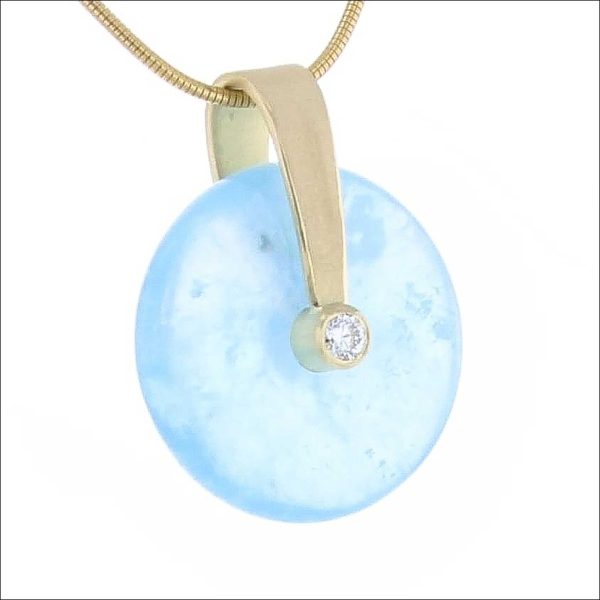 Aquamarine Disc Diamond Pendant 18KY - JewelsmithPendants