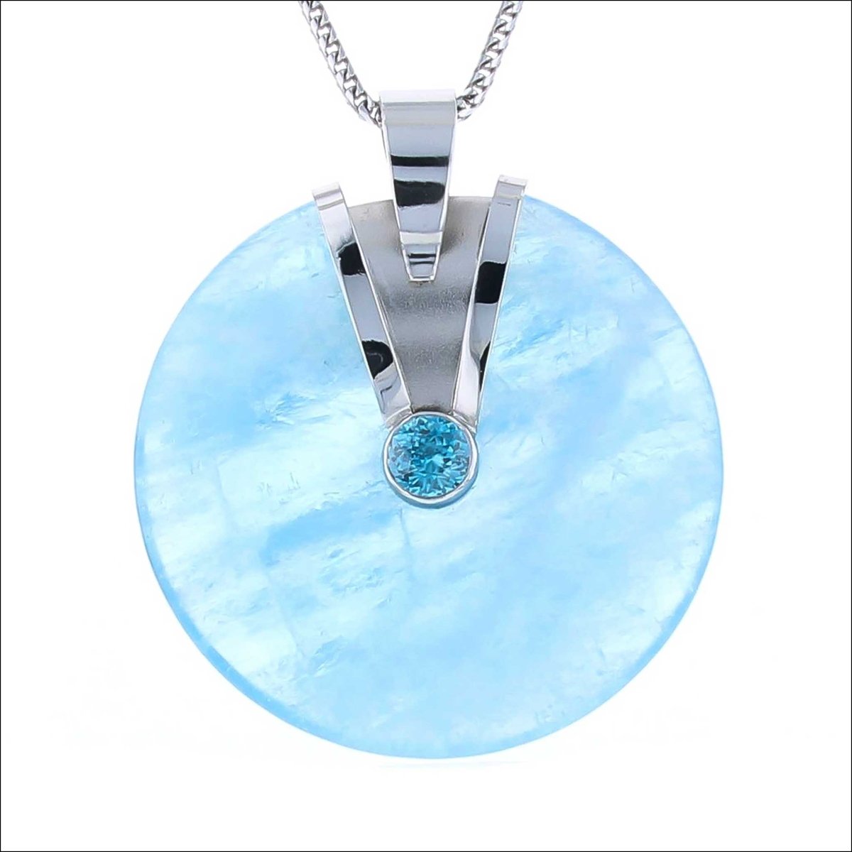 Aquamarine Donut Blue Zircon Diamond Pendant Platinum - JewelsmithPendants
