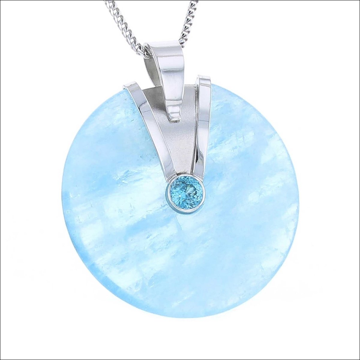 Aquamarine Donut Blue Zircon Diamond Pendant Platinum - JewelsmithPendants