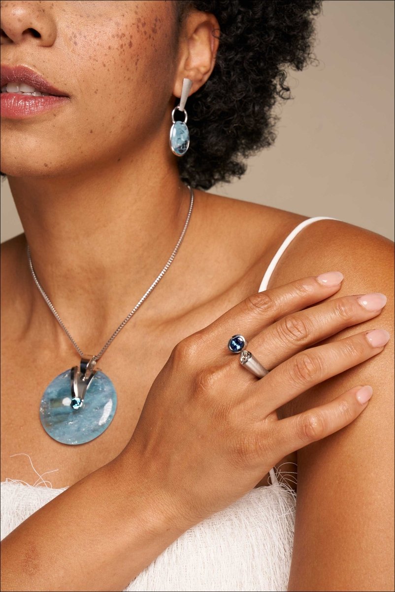 Aquamarine Donut Blue Zircon Diamond Pendant Platinum - JewelsmithPendants