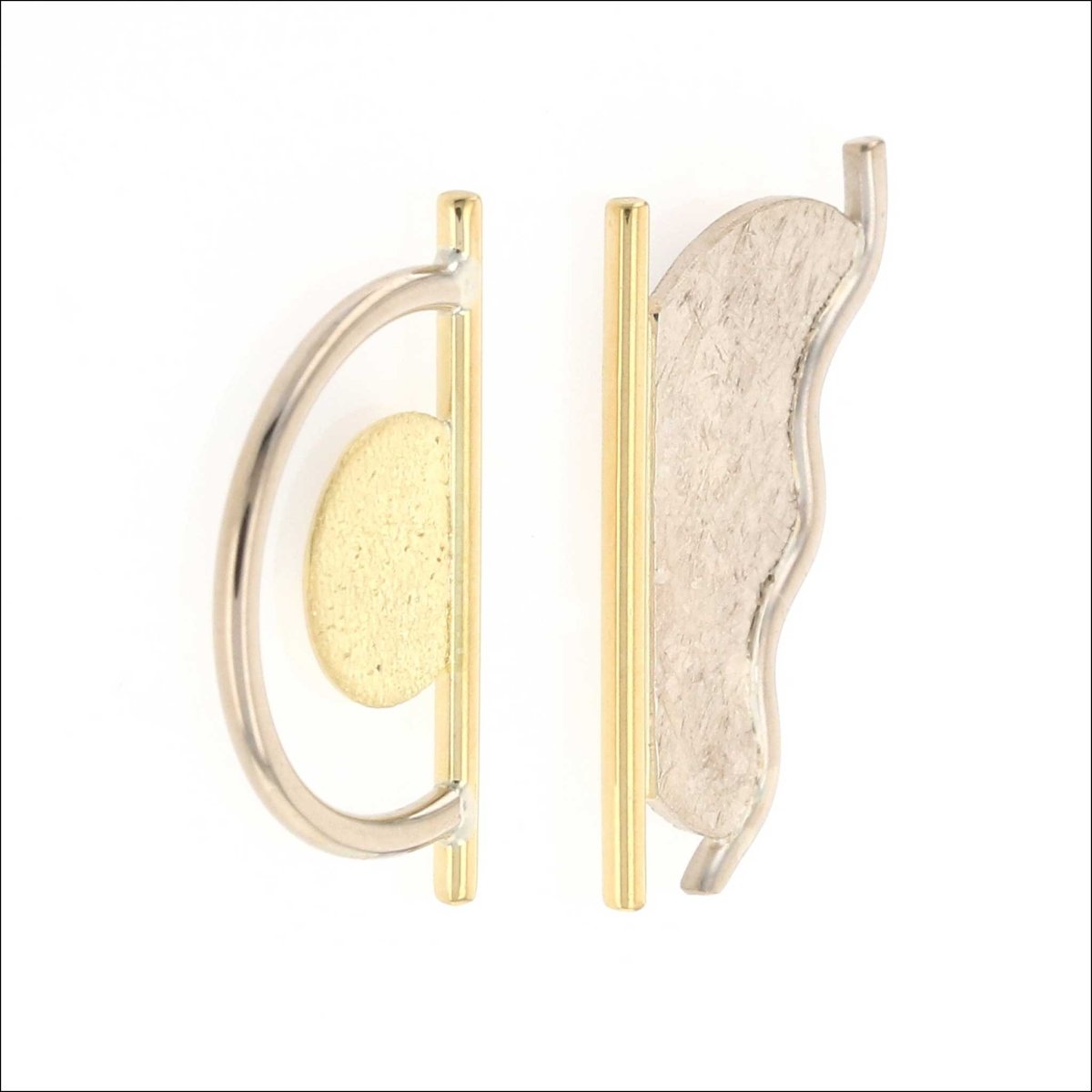 Asymmetrical Squiggle Stick Stud Earrings 18KY 14KW - Jewelsmith - Durham NC - Handcrafted - Earrings