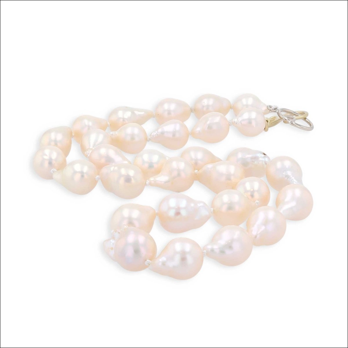 Baroque Light Peachy Cream Chinese Freshwater Pearl Strand Necklace 14KW 18KY 18" - Jewelsmith - Durham NC - Handcrafted - Necklaces