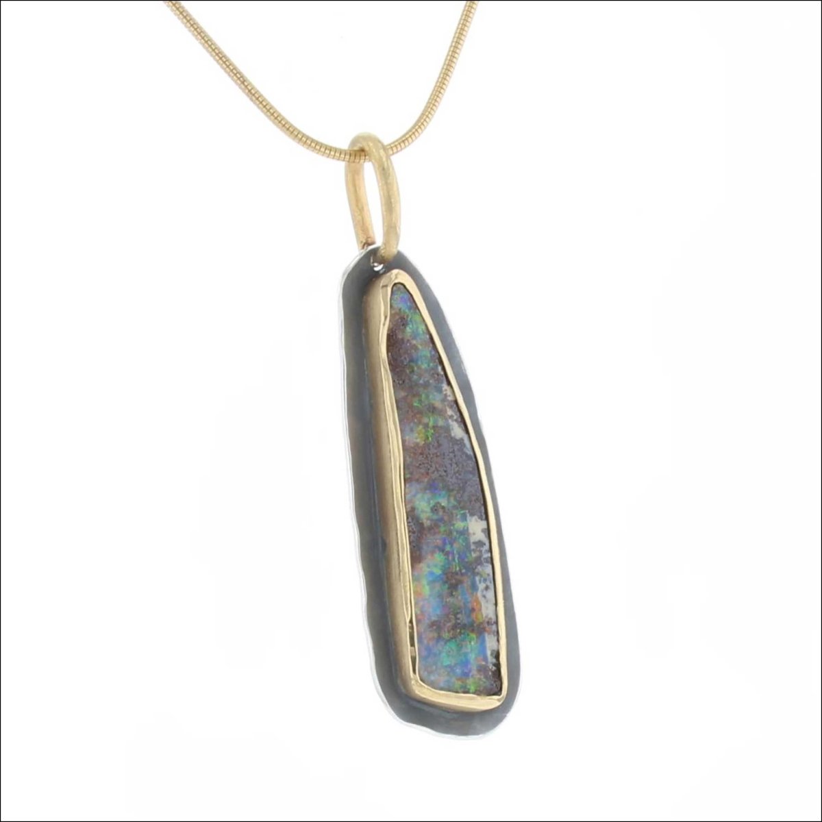 Bezel Set Boulder Opal Pendant 22KY Sterling Silver - JewelsmithPendants