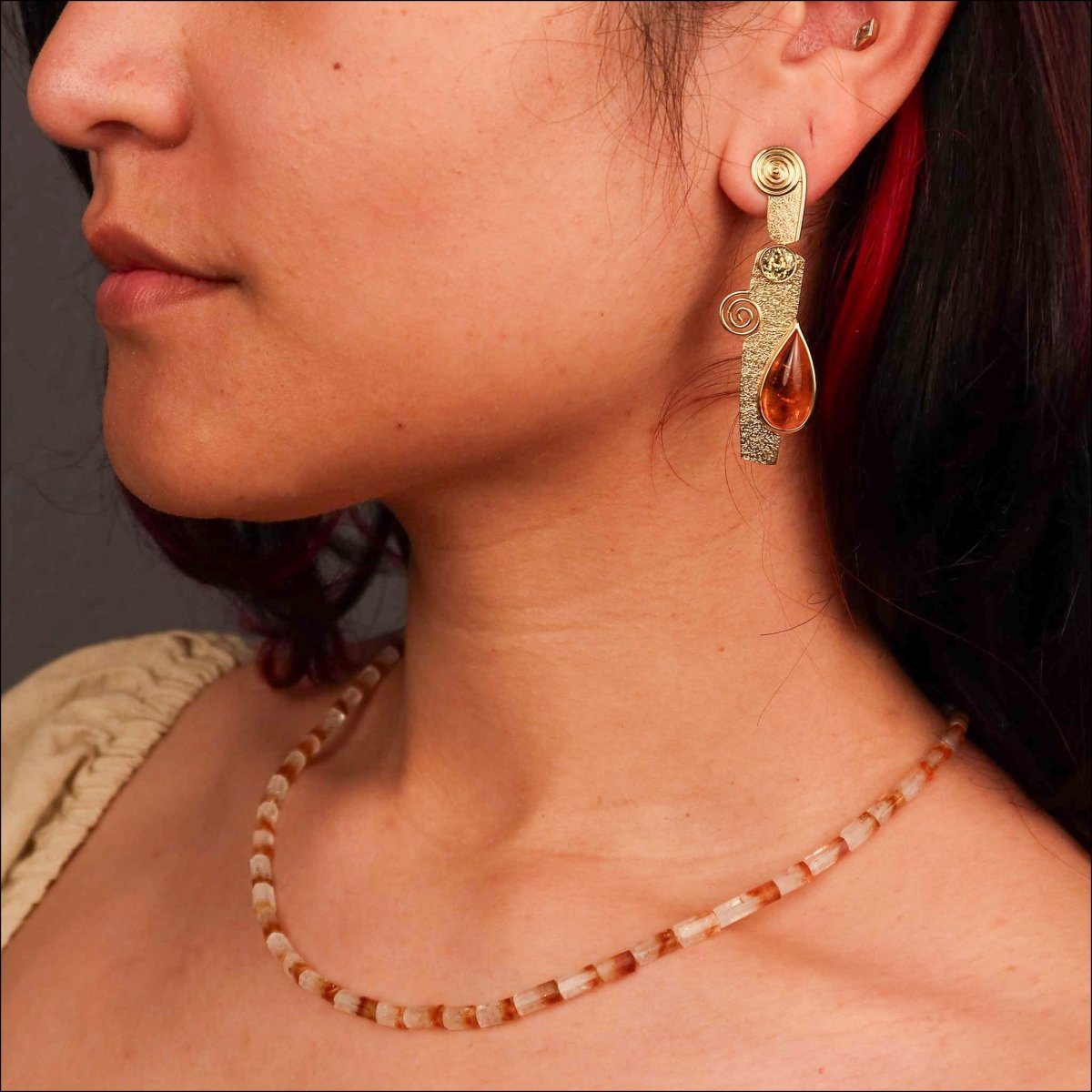 Bi - color Citrine Bead Strand Necklace 18KY 19" - JewelsmithNecklaces