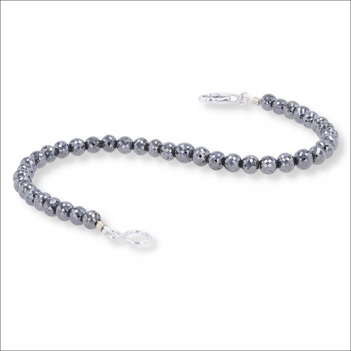Black Diamond Bead Strand Bracelet 14KW 8" - JewelsmithBracelets