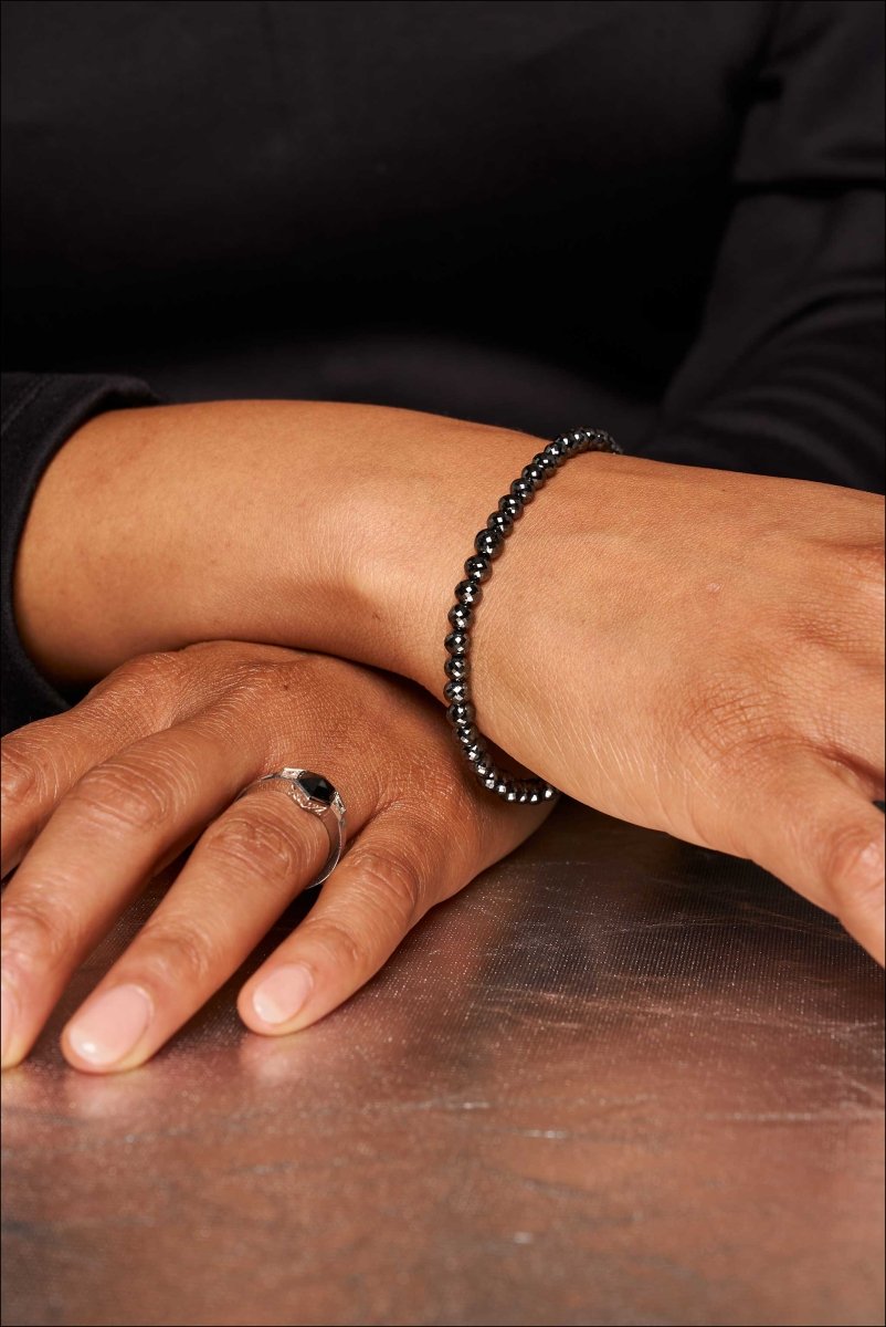 Black Diamond Bead Strand Bracelet 14KW 8" - JewelsmithBracelets