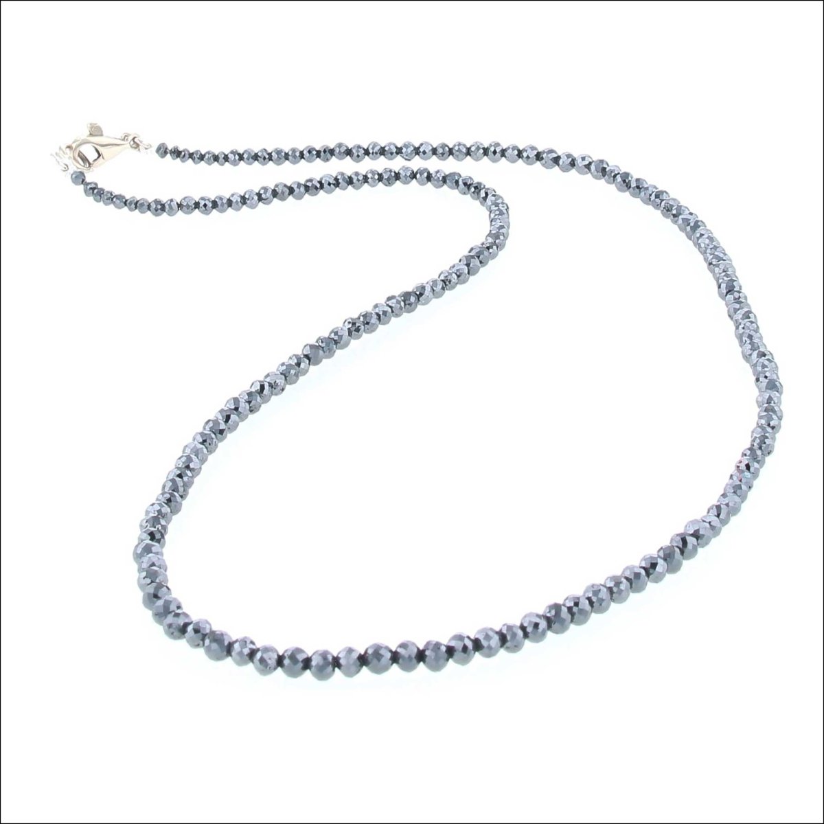 Black Diamond Bead Strand Necklace 14KW 16" 26.80cttw - Jewelsmith - Durham NC - Handcrafted - Necklaces
